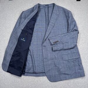 Stafford Sport Coat Sz 60 Big Long Blue Plaid Seasonal Textures Wool Linen Tall